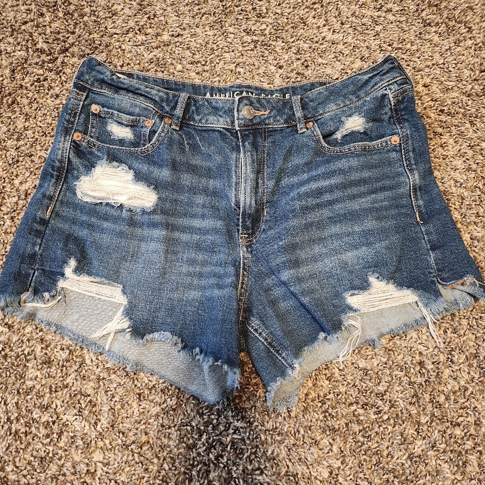 American Eagle Outfitters Blue Jean Shorts with Distressed Frayed Hem